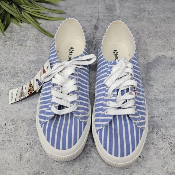 NWT Superga | 2750 Blue & White Striped Sneakers Size 9.5 US - Picture 1 of 10